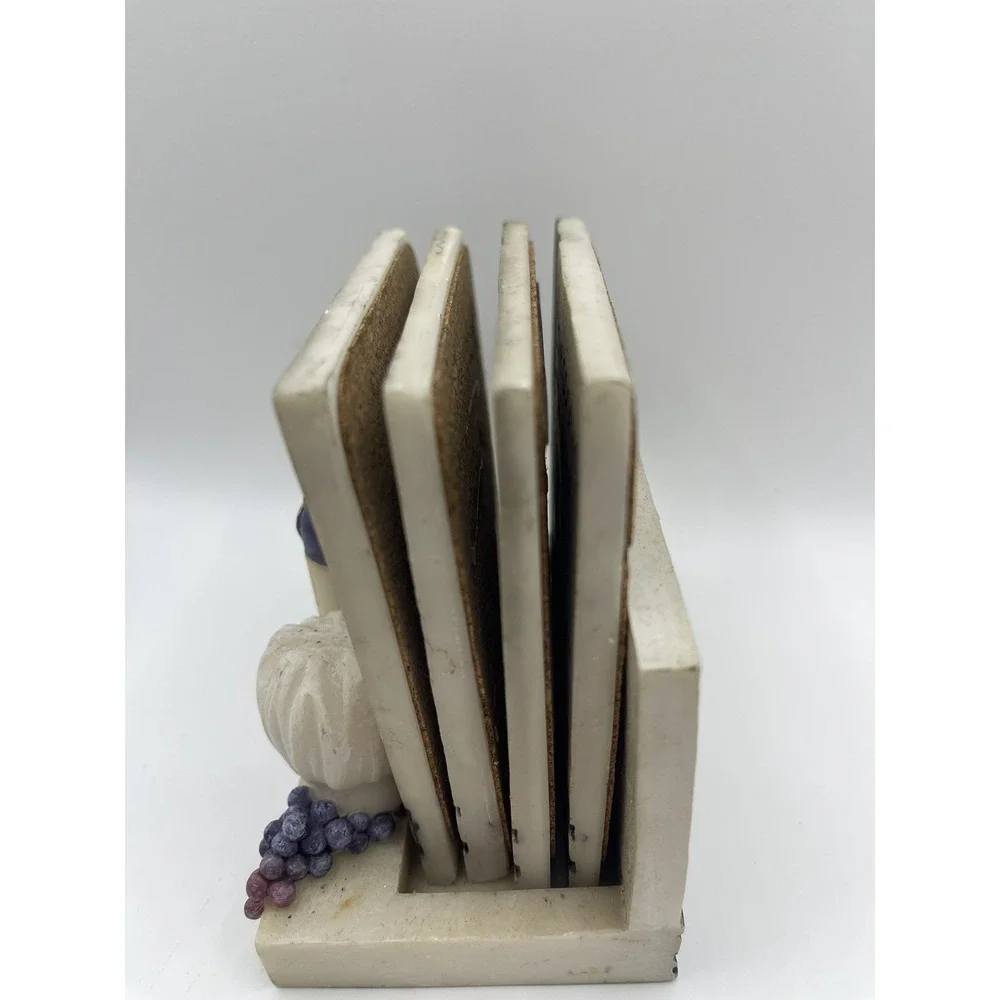 I Love Cooking With Wine 5 Piece Coaster Set 4 Square Tiles‎ and Holder